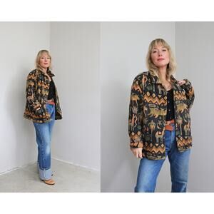 1990's Vintage Chico's Design Woven Tapestry Boho Jacket ~ Women's XS SM MD LG